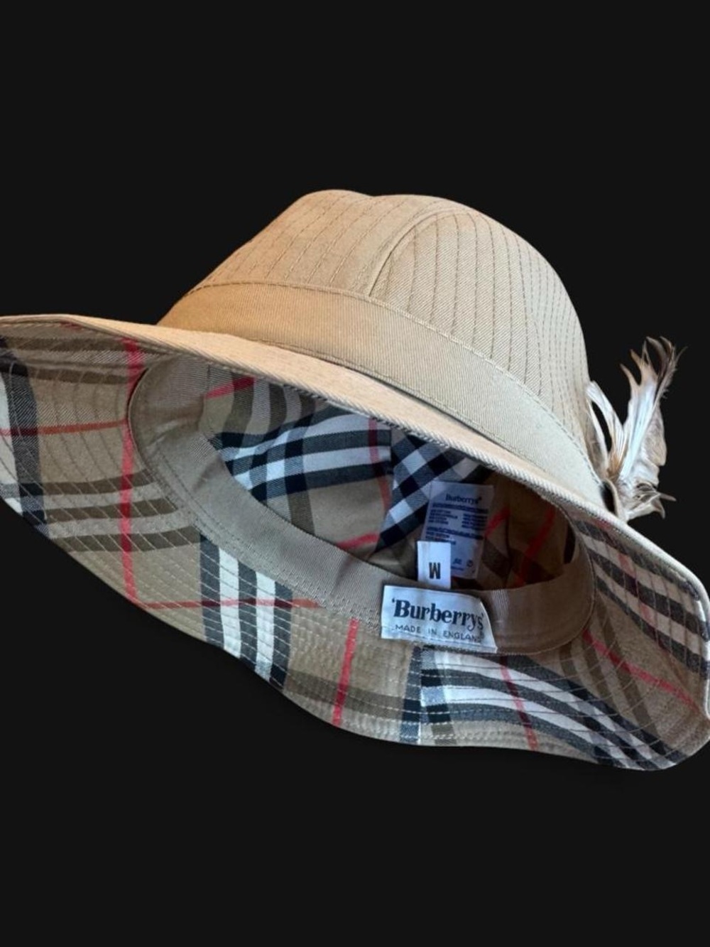 90’s Vintage BURBERRY Tyrolean Bucket Hat Bavarian Feathers Size M